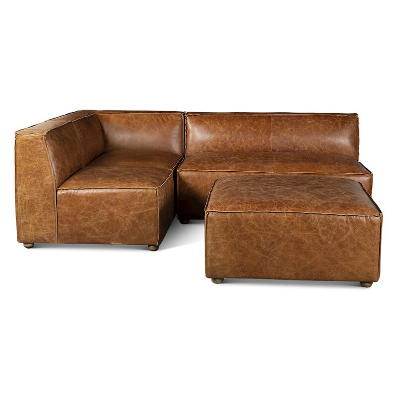 World Interiors Chiavari Loft 112" Sectional Sofa in Cocoa Brown Leather image number 4