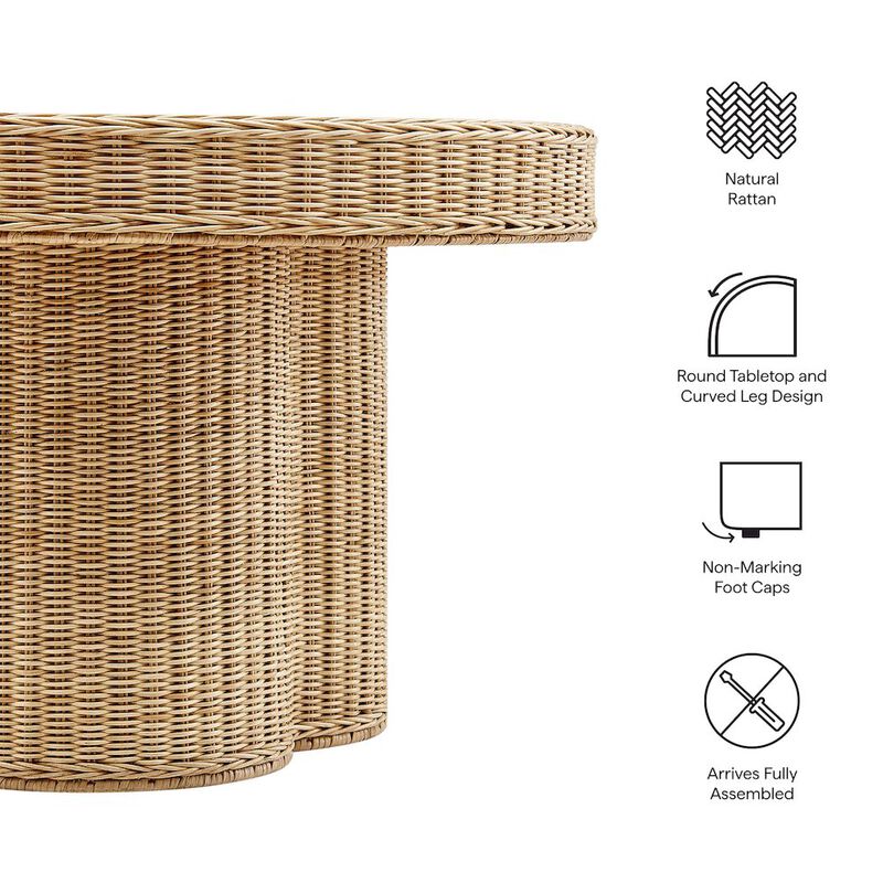 Ainsley 32 Inch Round Natural Rattan Coffee Table image number 2