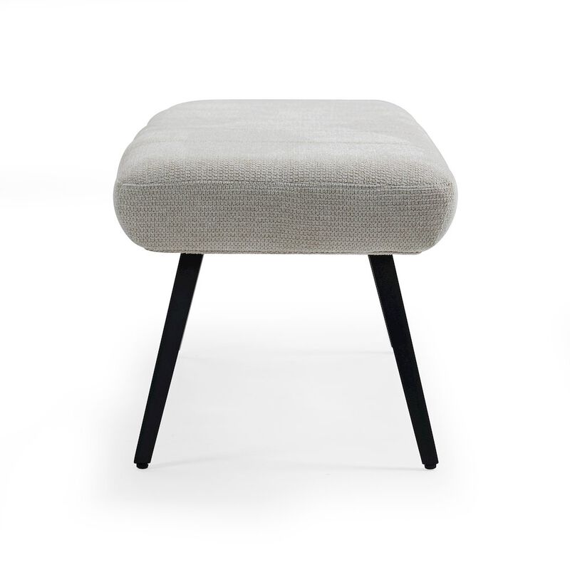 Glamour Home Beige Washed Woven Fabric Bench White Washed Wood Accents and Black Iron Legs