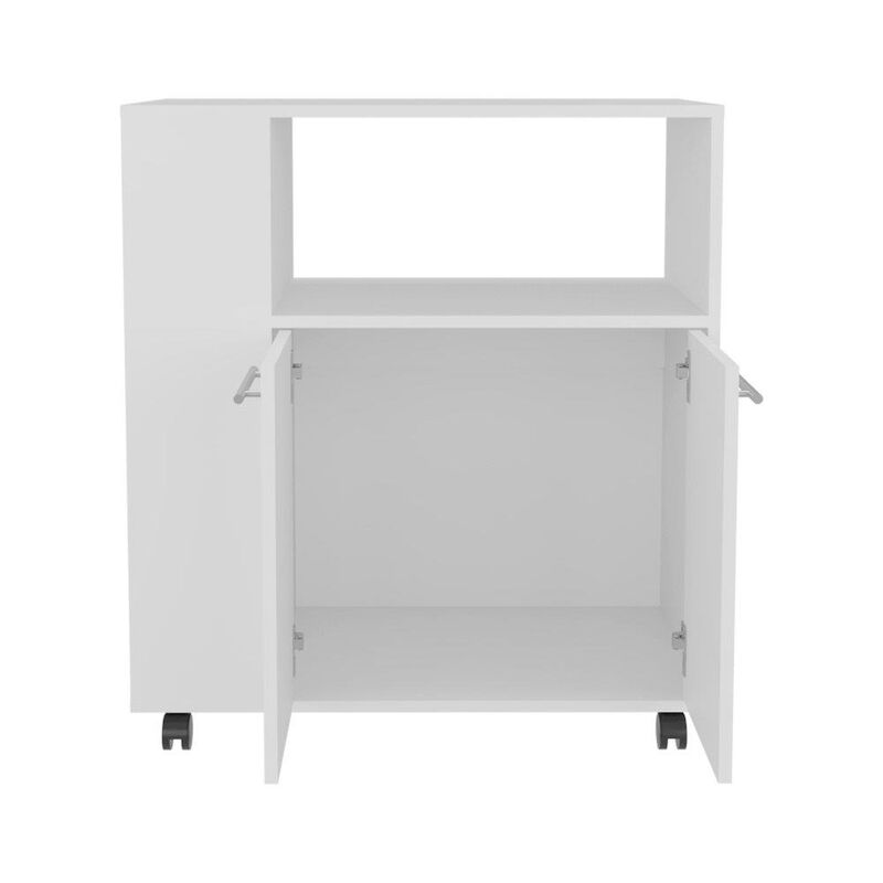 Bremerton Kitchen Cart, 2 Doors, 3 Shelves, 4 Wheels, White