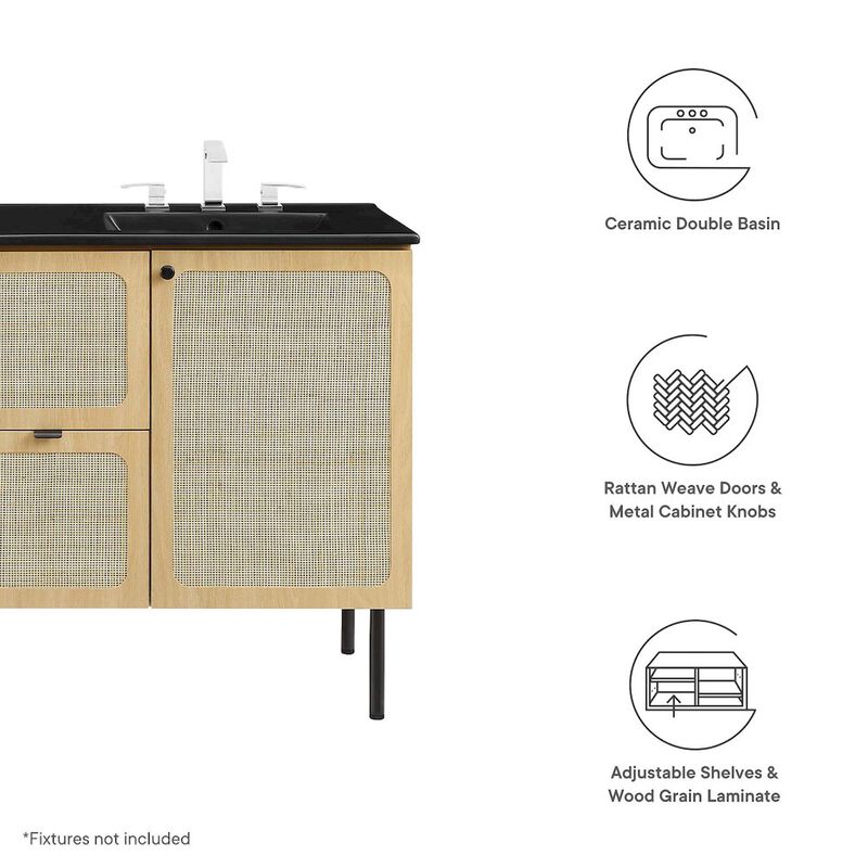 Modway Chaucer 48 Bathroom Vanity in Oak Black with Dual Ceramic Sink Basin, 48 Inches Double image number 2