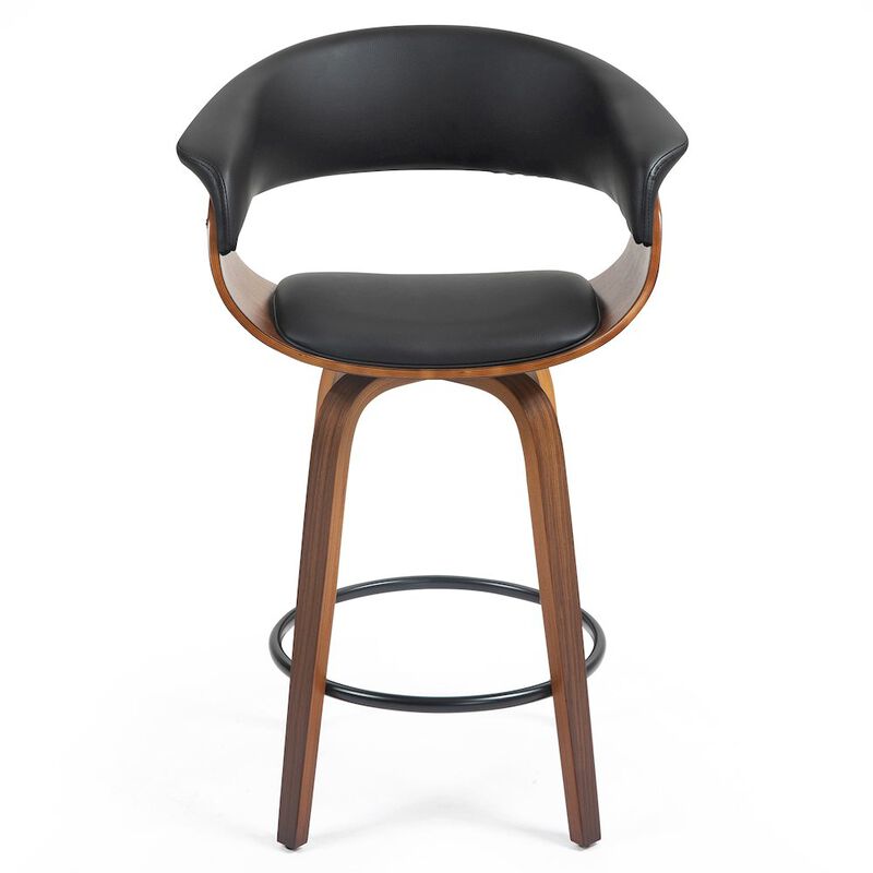 Glamour Home Beale Black Faux Leather Counter Stool with Walnut Wood Accent Legs