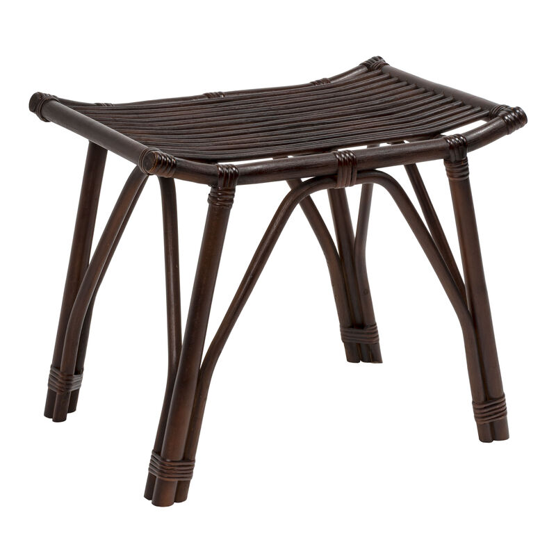 Gabriel Modern Bohemian Handcrafted Rattan/Teak Wood Curved Seat Accent Stool image number 0