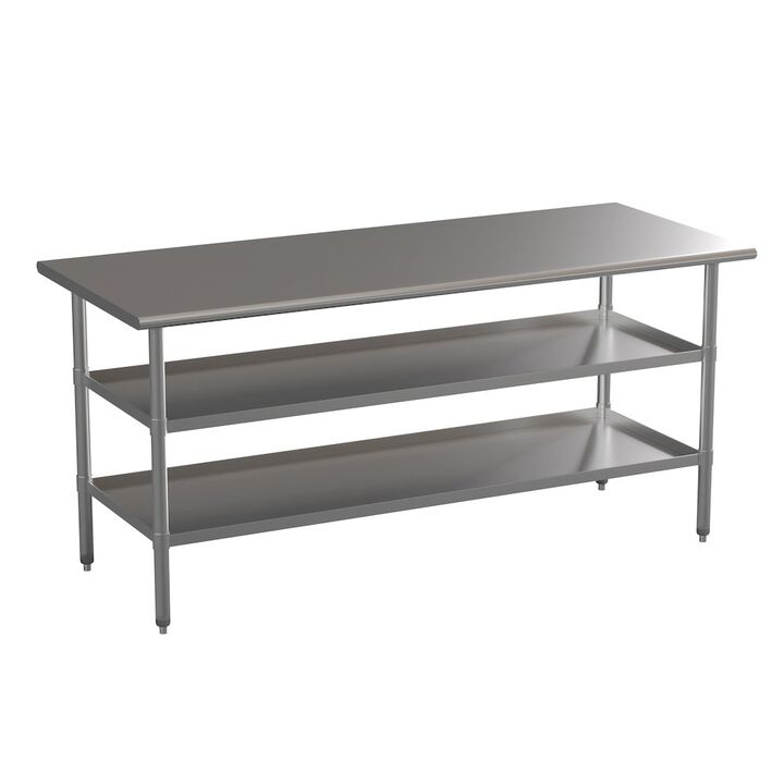 Flash Furniture l Stainless Steel 18 Gauge Work Table with 2 Undershelves