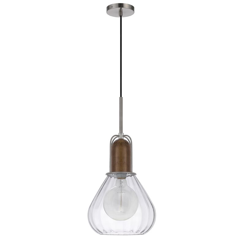 Pendant Light, Adjustable Height, Hand Blown Glass, Wood Accent, Silver image number 4