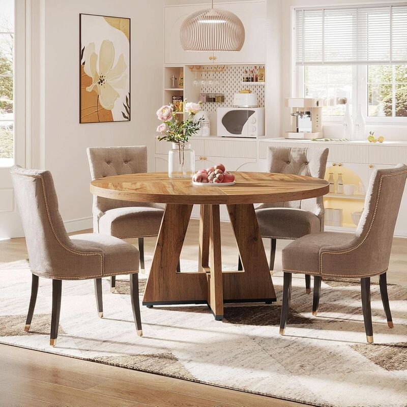 ShipItFurniture 47-Inch Round Solid Wood Dining Table Burlywood Farmhouse image number 8