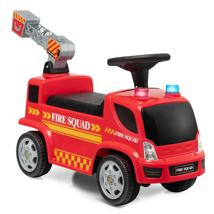 Push Ride On Fire Truck for Kids with Bubble Maker Ladder and Headlights-Red