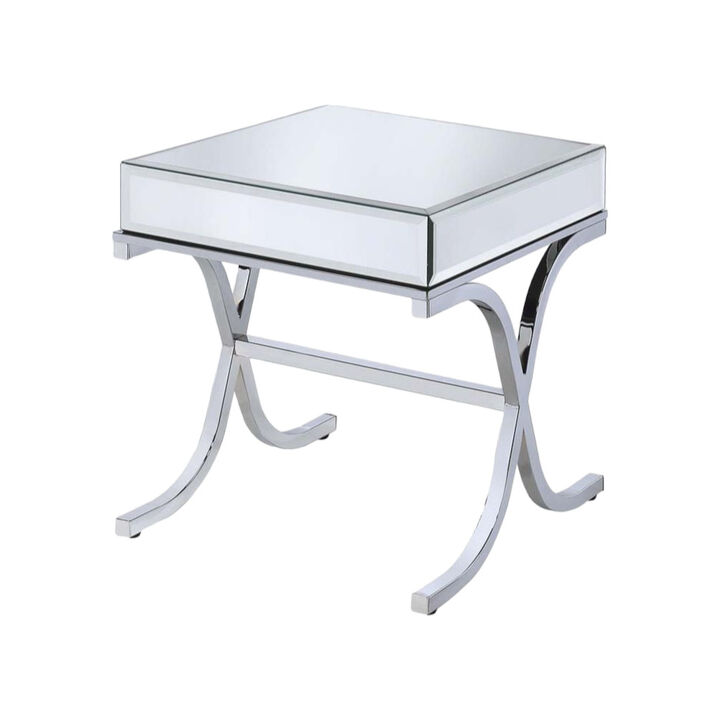 Modern Glass and Mirror End Table &ndash; Sleek Square Accent for Contemporary Decor