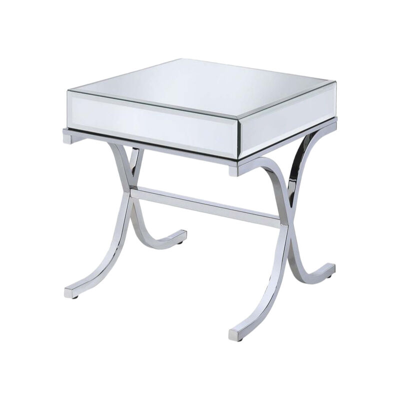 Modern Glass and Mirror End Table &ndash; Sleek Square Accent for Contemporary Decor