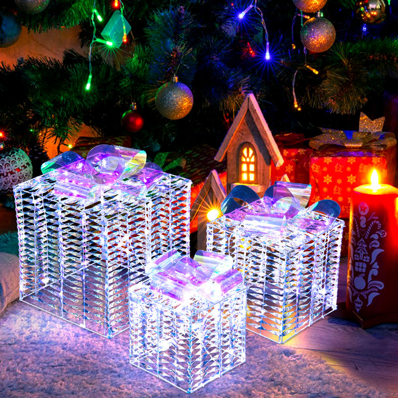 Set of 3 Iridescent Christmas Gift Box with Iridescent Bows image number 4
