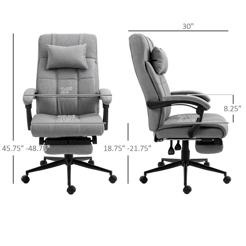 Vinsetto Executive Linen-Feel Fabric Office Chair High Back Swivel Task Chair with Adjustable Height Upholstered Retractable Footrest, Headrest and Padded Armrest, Light Grey