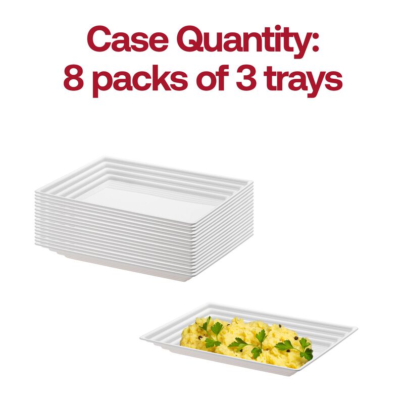 9" x 13" White Rectangular with Groove Rim Plastic Serving Trays (24 Trays) image number 4