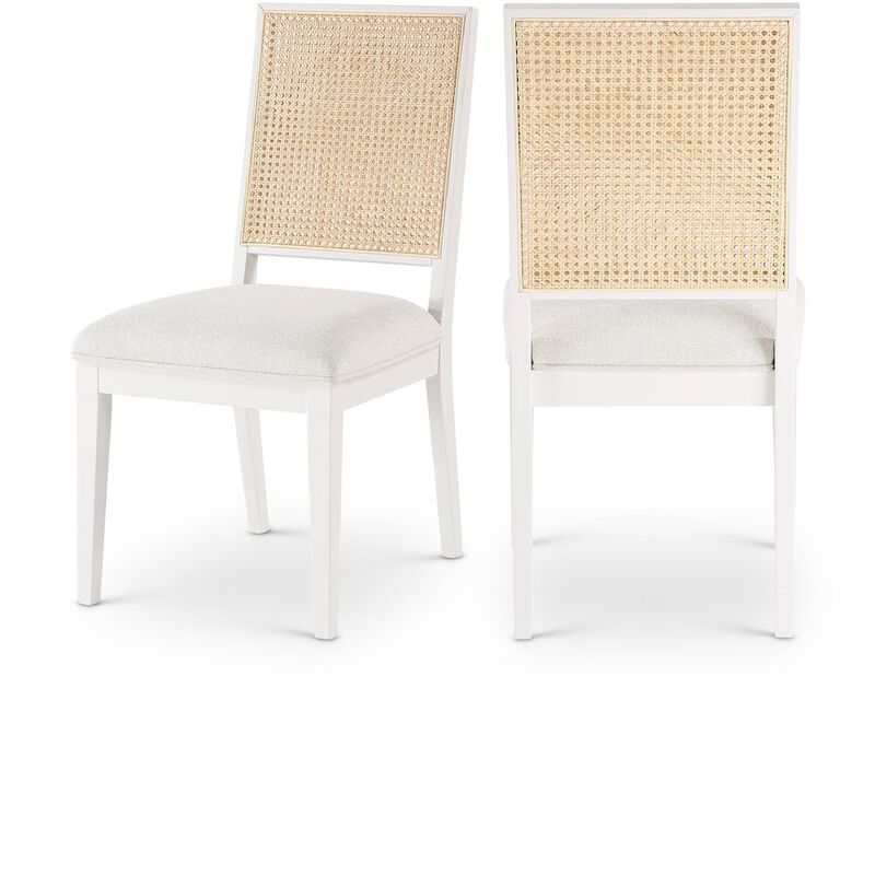 Meridian Furniture Butterfly Cream Linen Textured Fabric Dining Chair, Set of 2