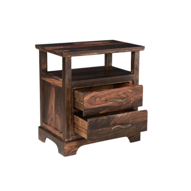 HomeRoots 27" Dark Brown Solid Wood Two Drawer Nightstand image number 5