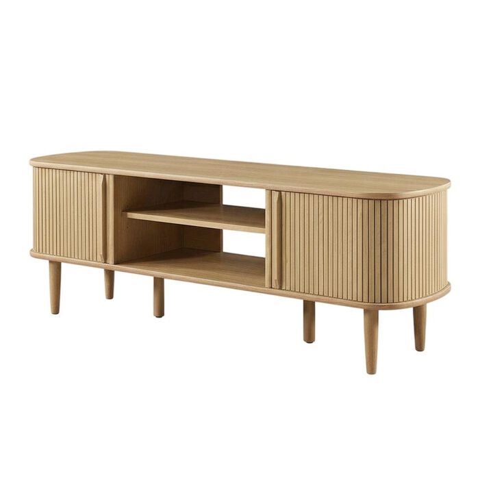 Gray wood TV stand with sleek design and sturdy construction