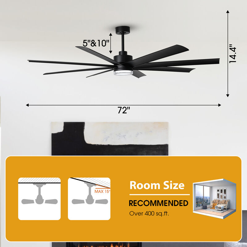72" Modern Black Clear Acrylic Lens Smart Ceiling Fan with Light and Remote, App Control, Voice Control