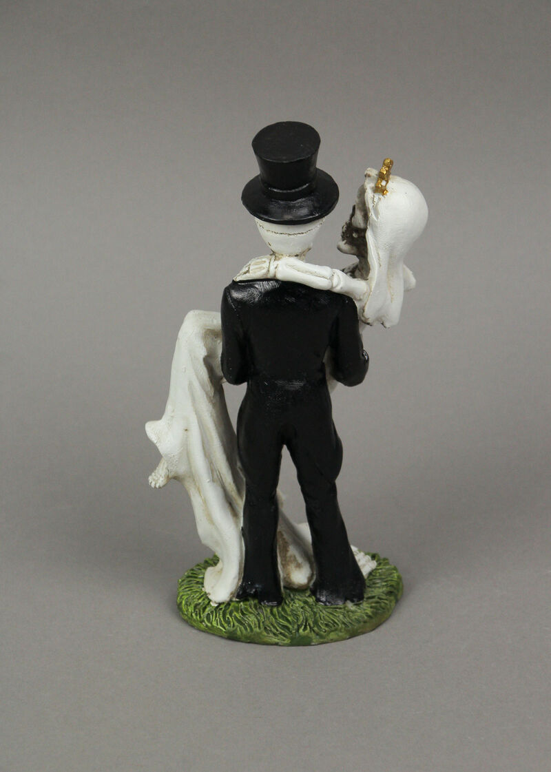 Eternal Bliss Skeleton Bride and Groom Wedding Couple Statue Cake Topper image number 3