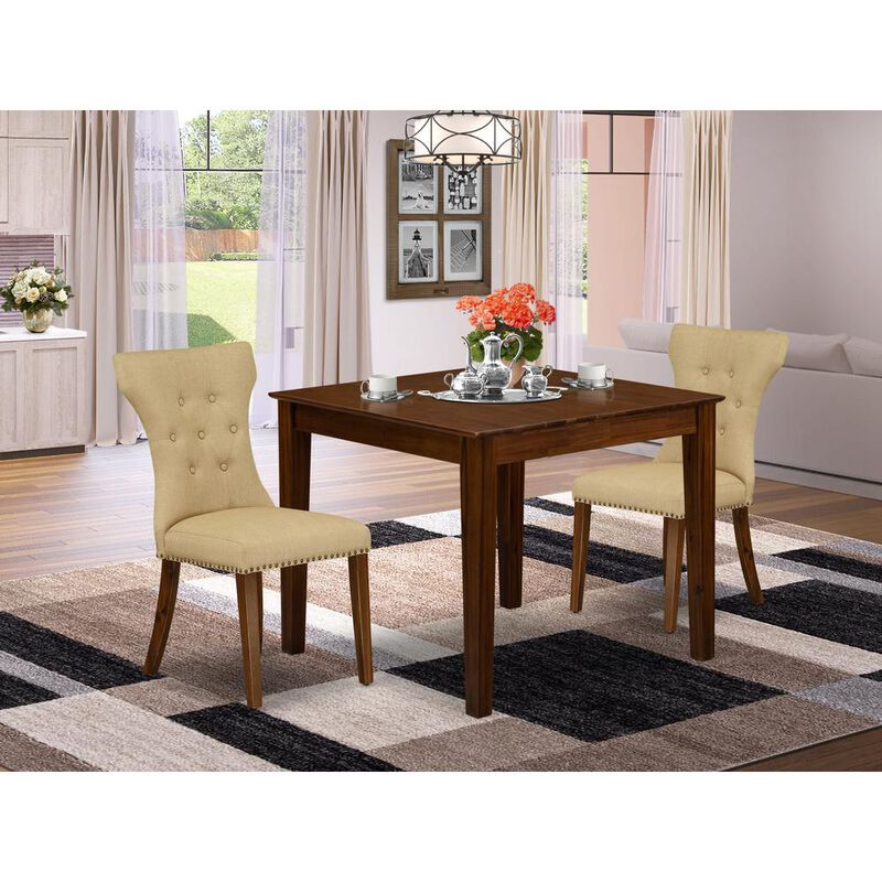 East West Furniture 3 Pc Dining Set  Includes a Square Table and 2 Upholstered Chairs