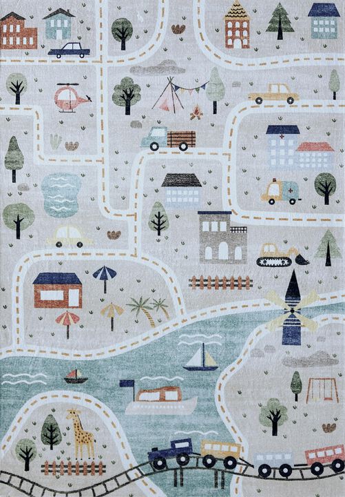 Soft Steps Playtime City Road Map, Educational Learning Blue Grey Indoor Soft Area Rug