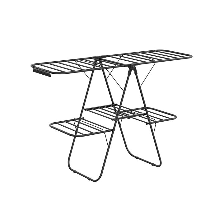 2-Level Clothes Drying Rack, Stainless Steel Laundry Rack with Height-Adjustable Wings