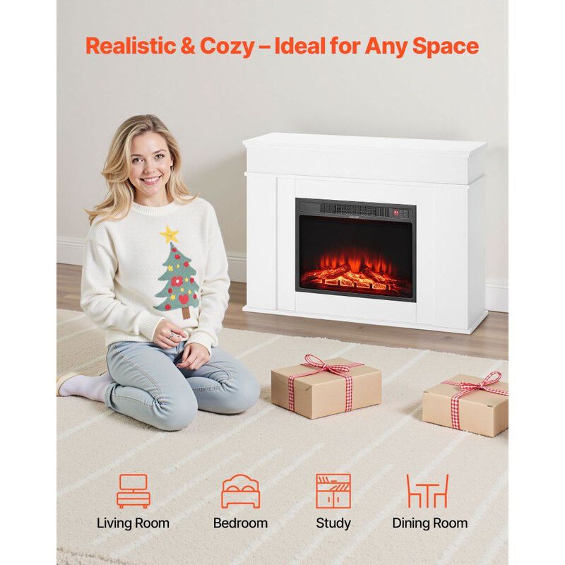 Electric Fireplace Stove 1500W with Adjustable Flames, Remote and Safety Protection-White image number 3