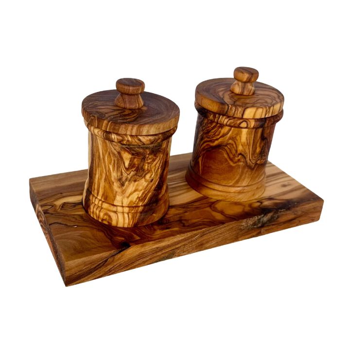Olive Wood 2-Canister Set plus Base