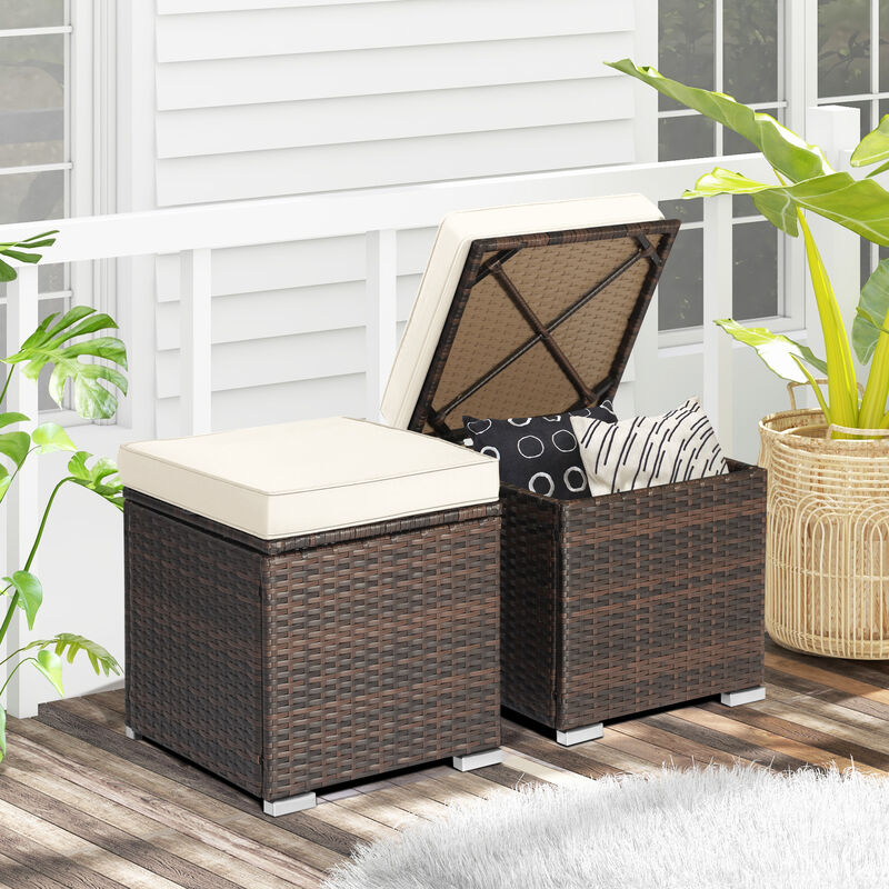 2 Pieces Patio Ottoman with Removable Cushions