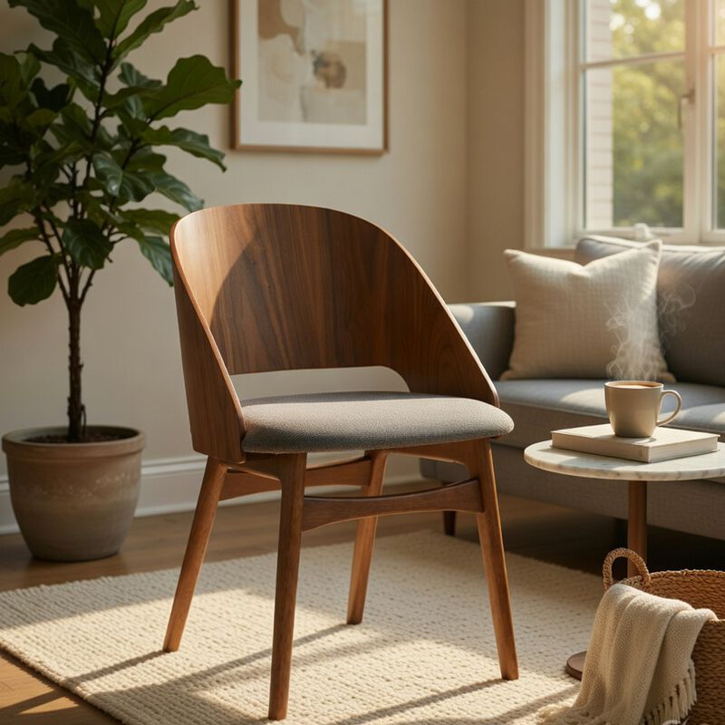 Dio Dining Side Chair Set of 2, Open Cut Curved Back, Walnut Brown image number 1