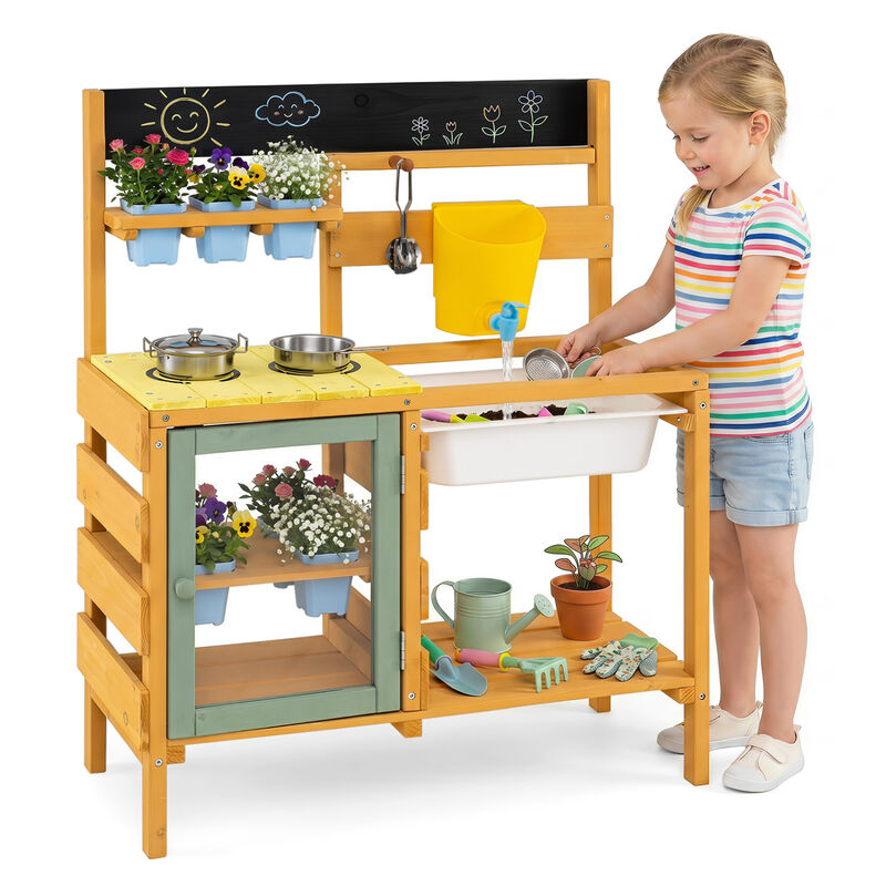 Kids Outdoor Mud Kitchen with Water Tank and Play Faucet image number 4