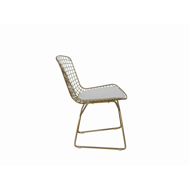 Hely 23 Inch Dining Chair Set of 2, 4 Cushions, Metal Cage Frame, Gold - Benzara