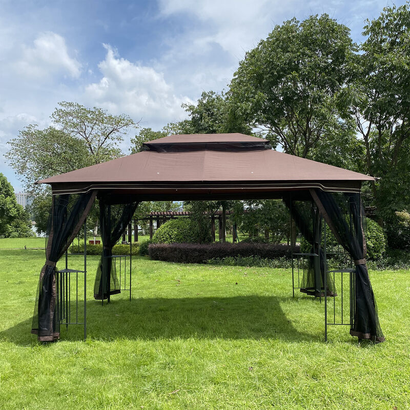 13x10 Ft Outdoor Patio Gazebo Canopy Tent with Ventilated Double Roof, Mosquito Net, and Detachable Mesh Screen Suitable for Lawn, Garden, Backyard