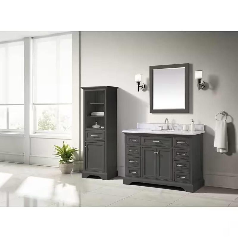 Hivvago 32-in x 28-in Bathroom Wall Mirror with Grey Solid Wood Frame