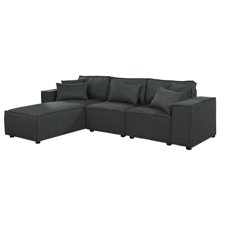 Shore 104 Inch Modular Sofa with Reversible Chaise and Pillows, Dark Gray-Benzara