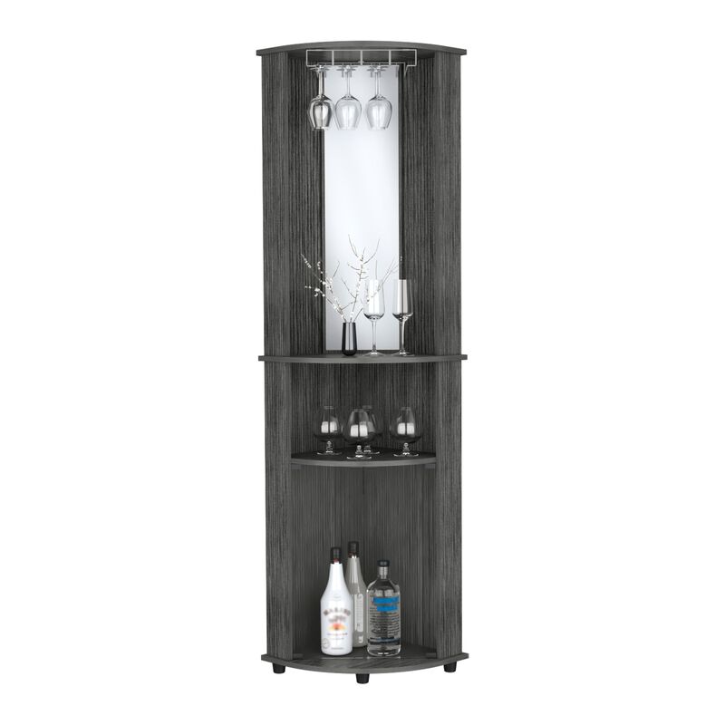 DEPOT E-SHOP Nashville Corner Bar Cabinet Unit with Wine Glass Rack and Lower Cabinet, Concrete Gray