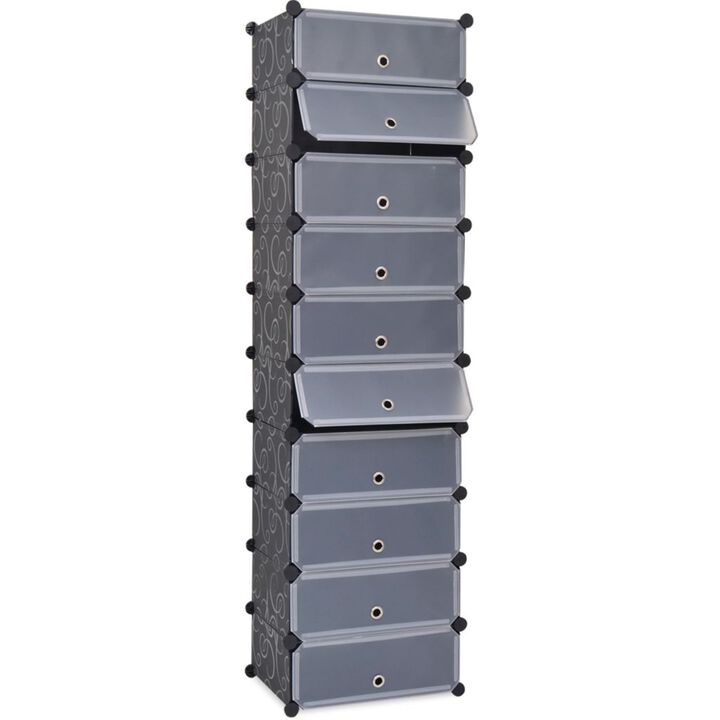vidaXL Interlocking Shoe Organizer with 10 Compartments Black