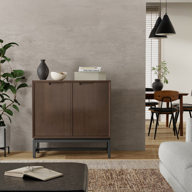 Banting SOLID HARDWOOD 32 inch Wide Modern Industrial Low Storage Cabinet in Walnut Brown image number 2