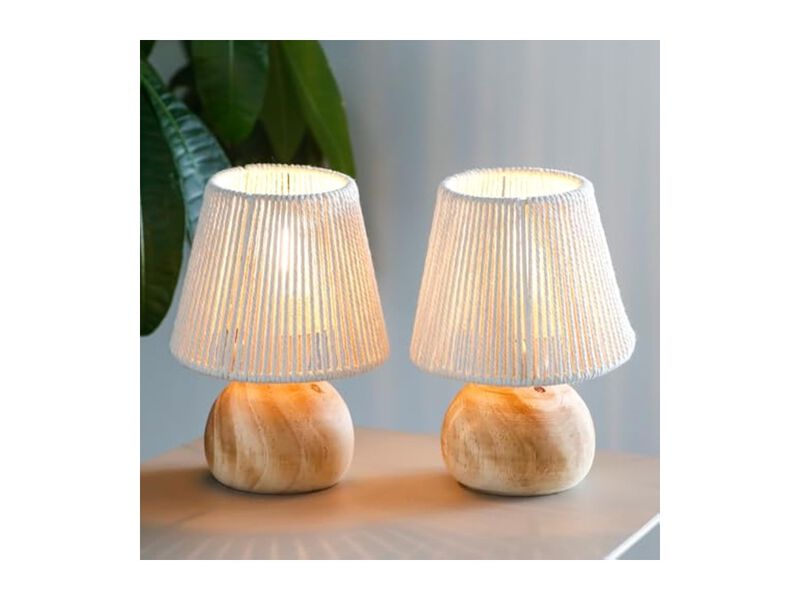 Cordless Boho Wood Table Lamps Set Of 2 For Living Room Bedroom Patio image number 3