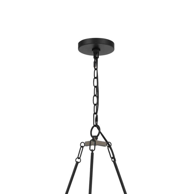 Stomy 23 Inch Chandelier, Brown Wood Wheel Design, Black Metal Chain - Benzara