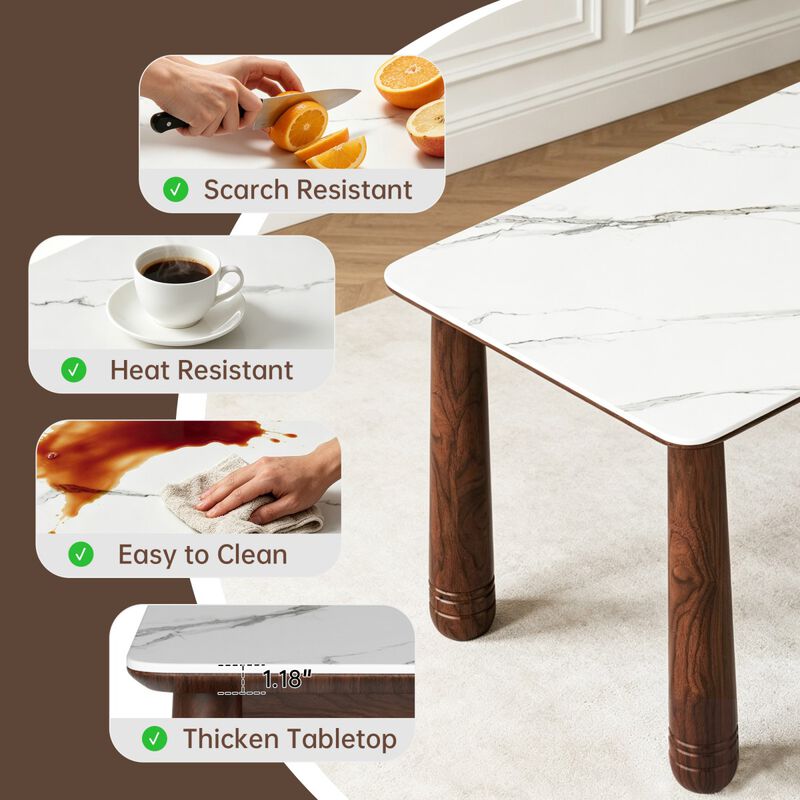 5 Piece Sintered Stone Dining Table Set with 4 Upholstered Chairs, rectangular solid wood dining set, farmhouse rectangular dining room furniture set image number 7