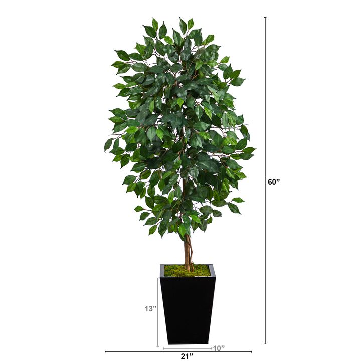 HomPlanti 5 Feet Ficus Artificial Tree in Black Metal Planter