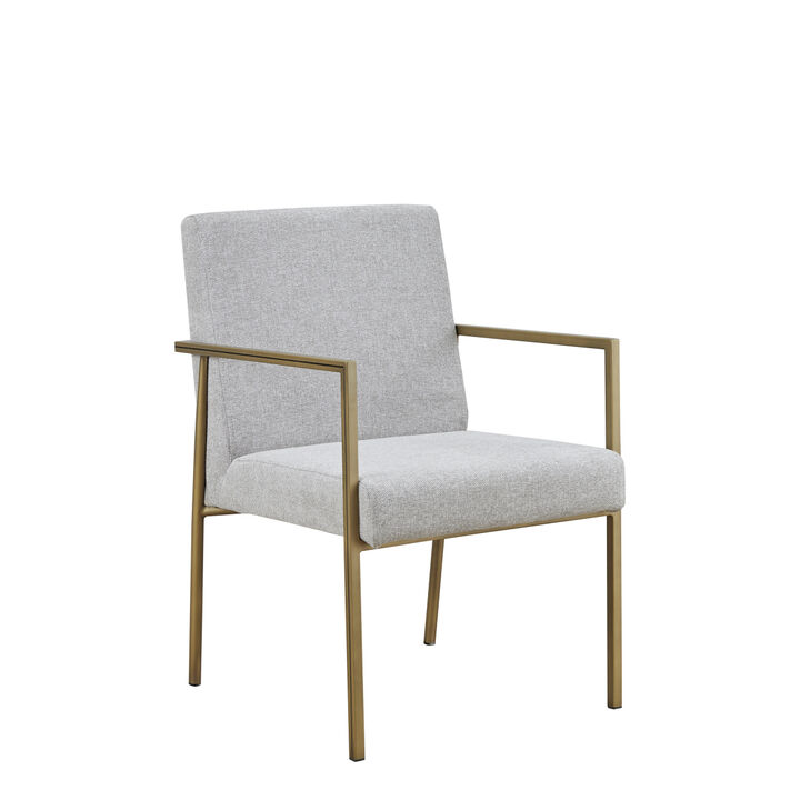 Burnham Modern White & Brass Arm Dining Chair