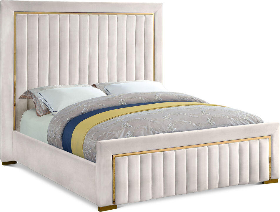 Meridian Furniture Dolce Cream Velvet Queen Bed