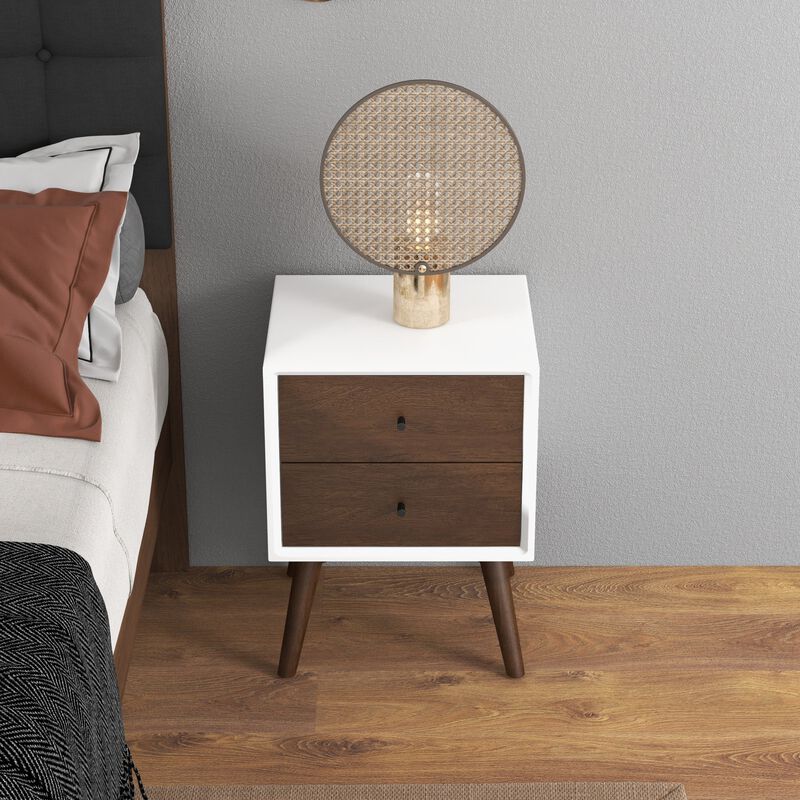 23.6" Assembled Mid Century Nightstand 2-Drawer Solid Wood Bedside Table image number 5