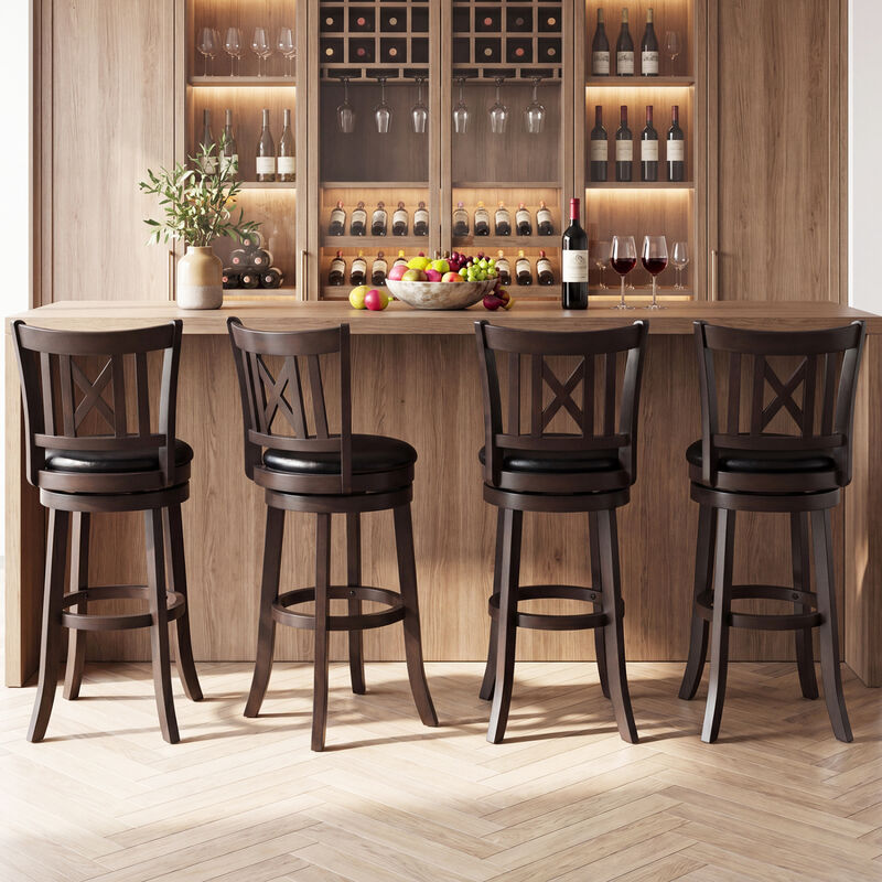 Set of 4 Swivel Bar Chairs with Hollow Back Design and Footrest image number 6