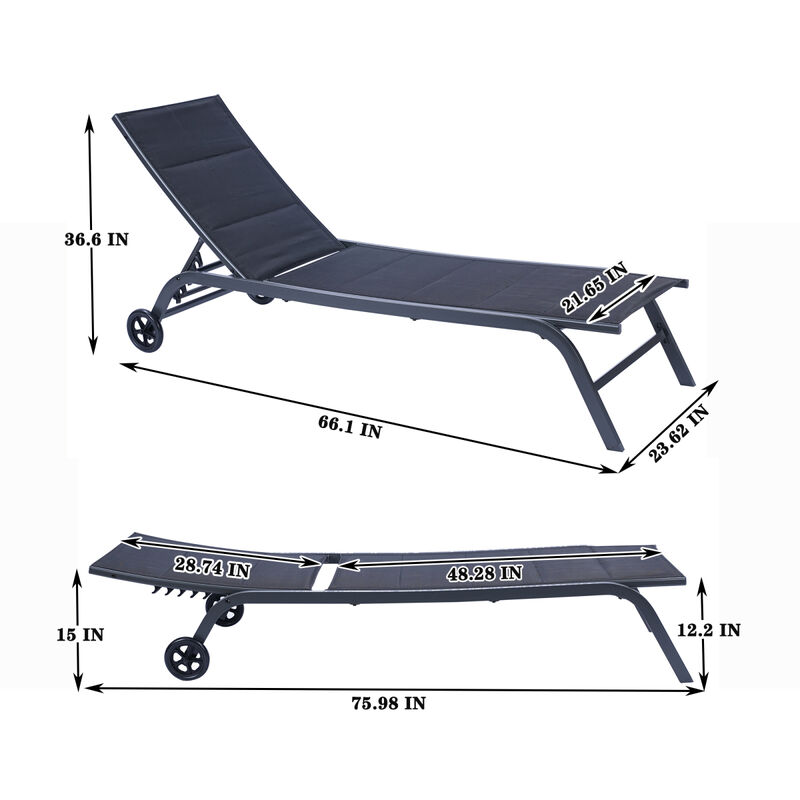 Outdoor Patio Chaise Lounge Chair, Five-Position Adjustable Metal Recliner, All Weather For Patio, Beach, Yard, Pool