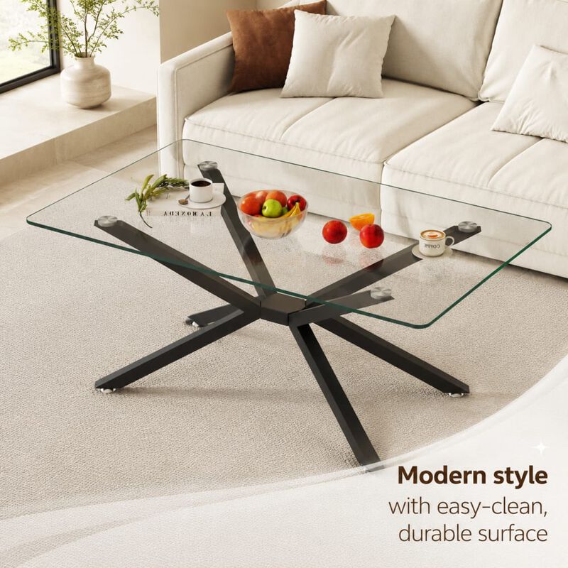 GOODSILO Rectangular Tempered Glass Coffee Table with Metal Legs, Adjustable Feet for Living Room and Office Use image number 4