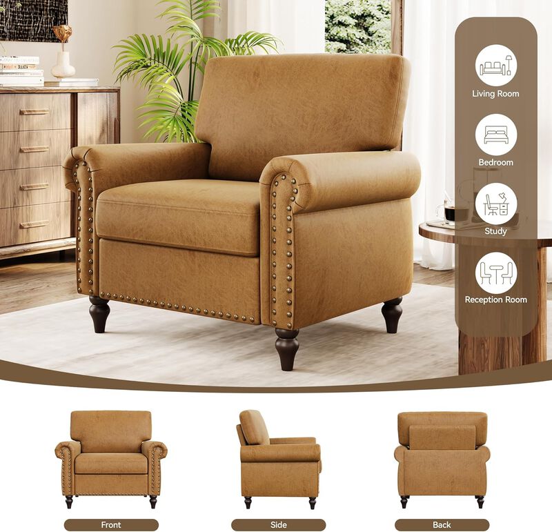 Vipbear Mid Century Accent Chair with Nailhead Trim, Saddle Faux Leather Armchair for Living Room image number 6