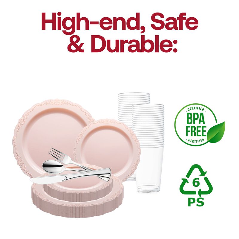 Pink Vintage Round Plastic Wedding Value Set (30 Sets) image number 4