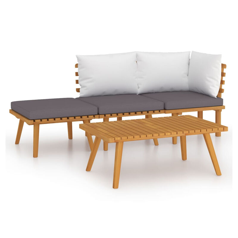 Roma 4pc Modular Outdoor Sofa and Coffee Table Set, Solid Wood, Gray - Benzara