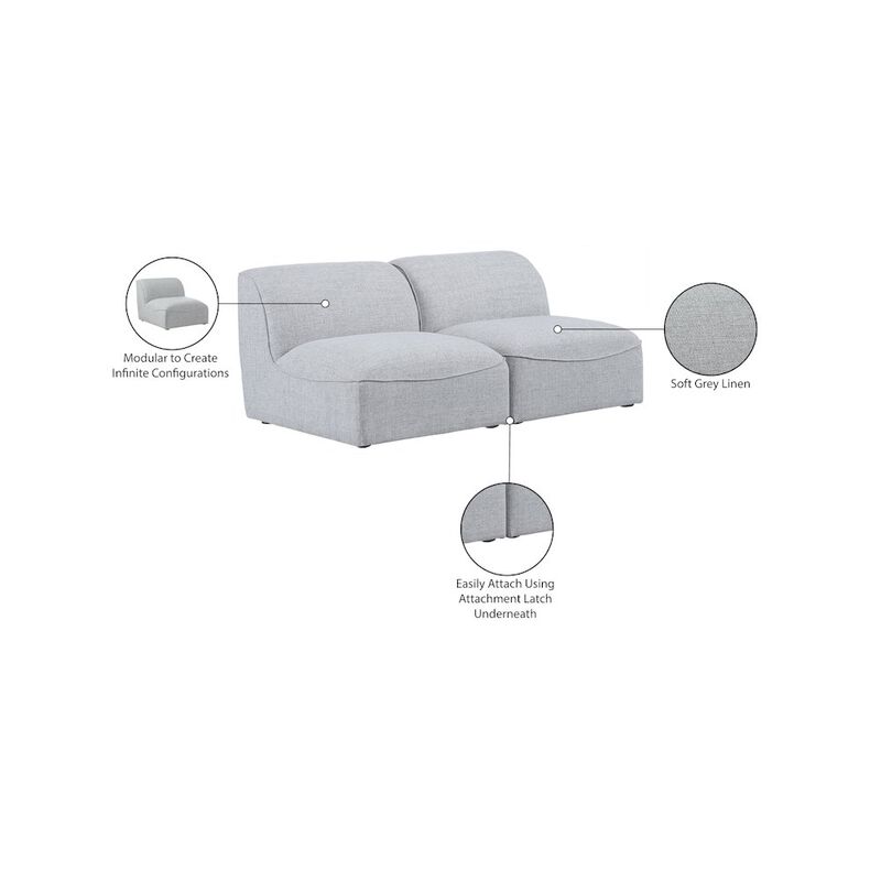 Meridian Furniture Miramar Grey Durable Linen Textured Modular Sofa